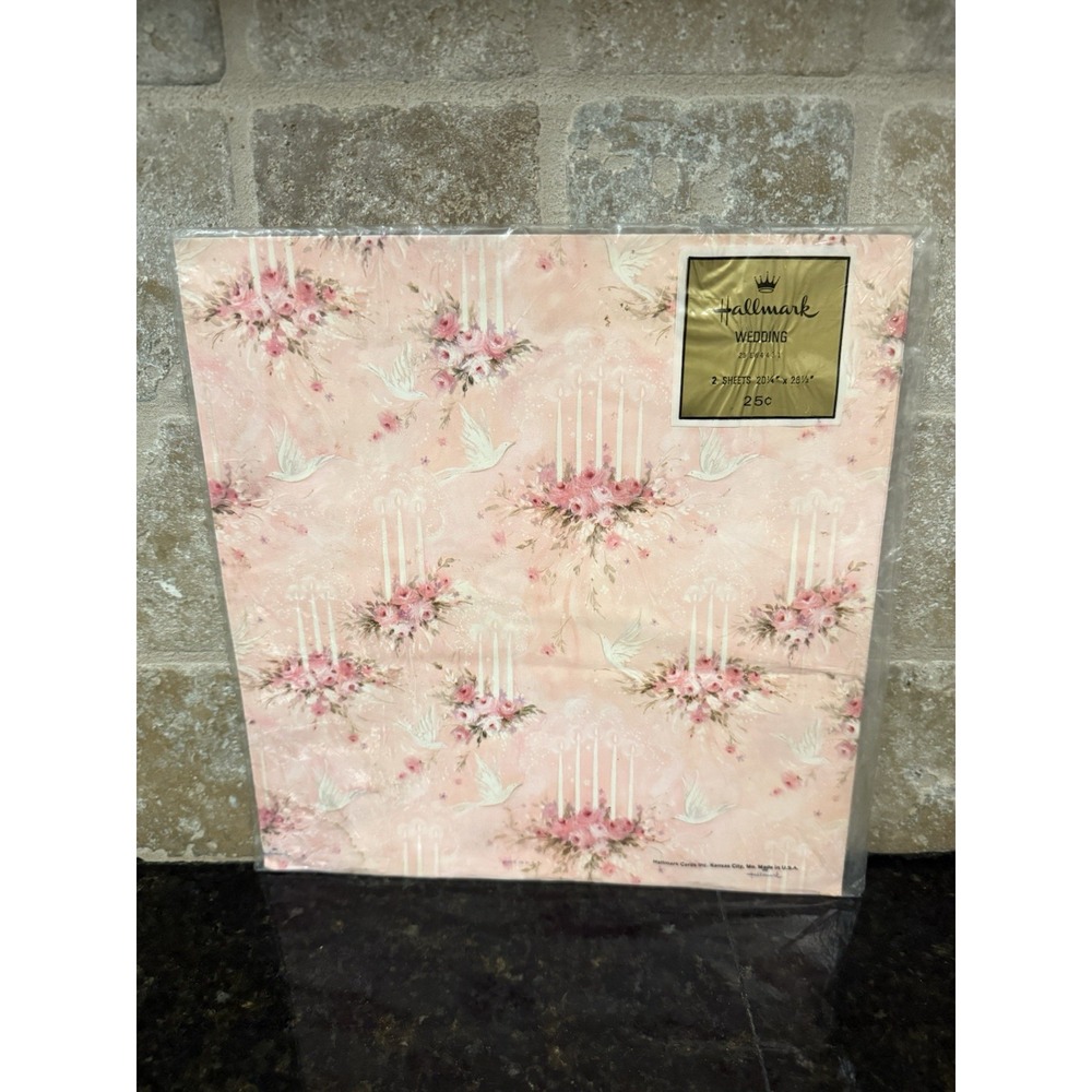 Vintage Hallmark Pink Wedding Gift Wrap 2 Sheets Sealed NOS 20 X 28"